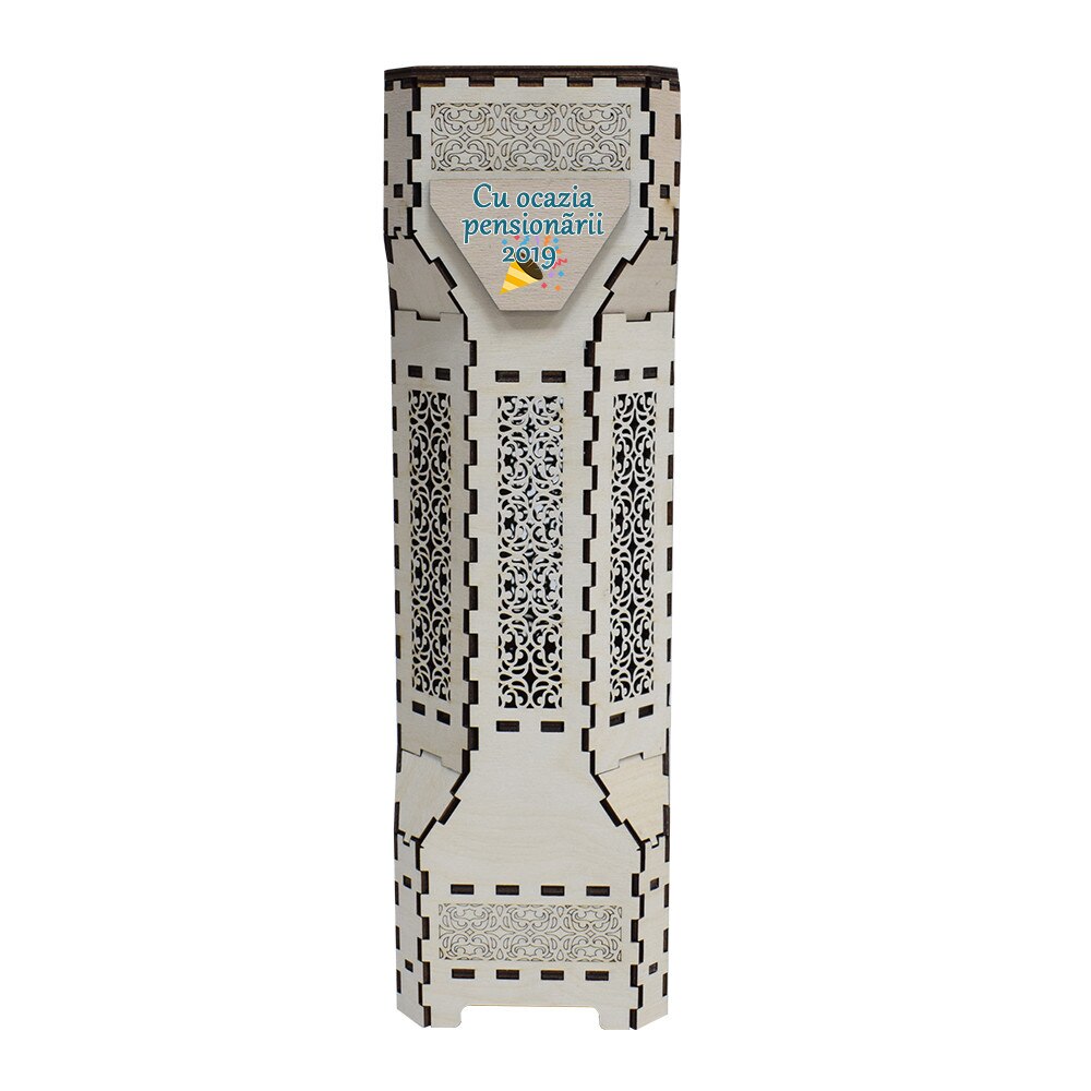 Cutie Vin din Lemn Forma Bastion - Imprimat/Albastru pentru Pensionare