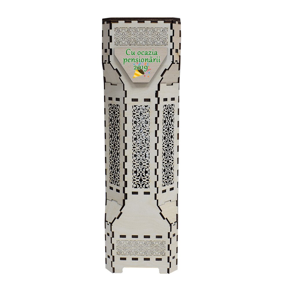 Cutie Vin din Lemn Forma Bastion - Imprimat/Verde pentru Pensionare