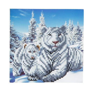 Set creativ tablou cu cristale Snowy White Tigers 18x18cm, Craft Buddy Set creativ tablou cu cristale Snowy White Tigers 18x18cm, Craft Buddy