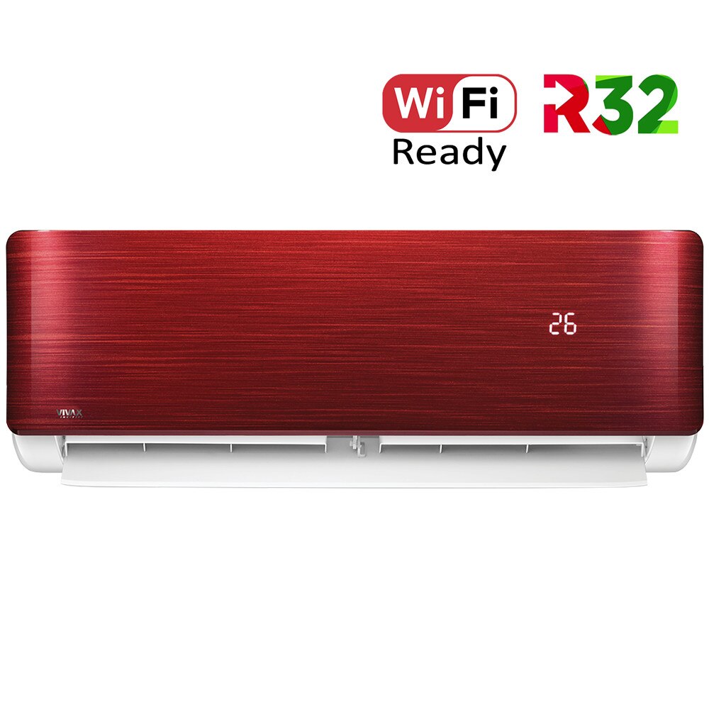 Aer conditionat Vivax ACP-12CH35AERI RED R-Design Wi-Fi Ready, R32, Inverter, 12000 BTU/h, Clasa A++, Ionizator, I feel, Autodiagnoza, Autocuratare, Autodetectie scurgeri freon, filtru Bio, filtru Anti-Praf, ECO-Mode