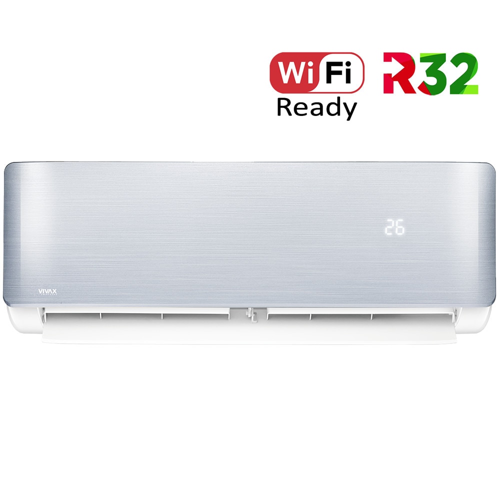 Aer conditionat Vivax ACP-12CH35AERI SILVER R-Design Wi-Fi Ready, R32, Inverter, 12000 BTU/h, Clasa A++, Ionizator, I feel, Autodiagnoza, Autocuratare, Autodetectie scurgeri freon, filtru Bio, filtru Anti-Praf, ECO-Mode