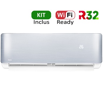 Aer conditionat Vivax ACP-09CH25AERI SILVER R-Design Wi-Fi Ready, R32, Kit de instalare inclus, Inverter, 9000 BTU/h, Clasa A++, Ionizator, I feel, Autodiagnoza, Autocuratare, Autodetectie scurgeri freon, filtru Bio, filtru Anti-Praf, ECO-Mode Aer conditionat Vivax ACP-09CH25AERI SILVER R-Design Wi-Fi Ready, R32, Kit de instalare inclus, Inverter, 9000 BTU/h, Clasa A++, Ionizator, I feel, Autodiagnoza, Autocuratare, Autodetectie scurgeri freon, filtru Bio, filtru Anti-Praf, ECO-Mode