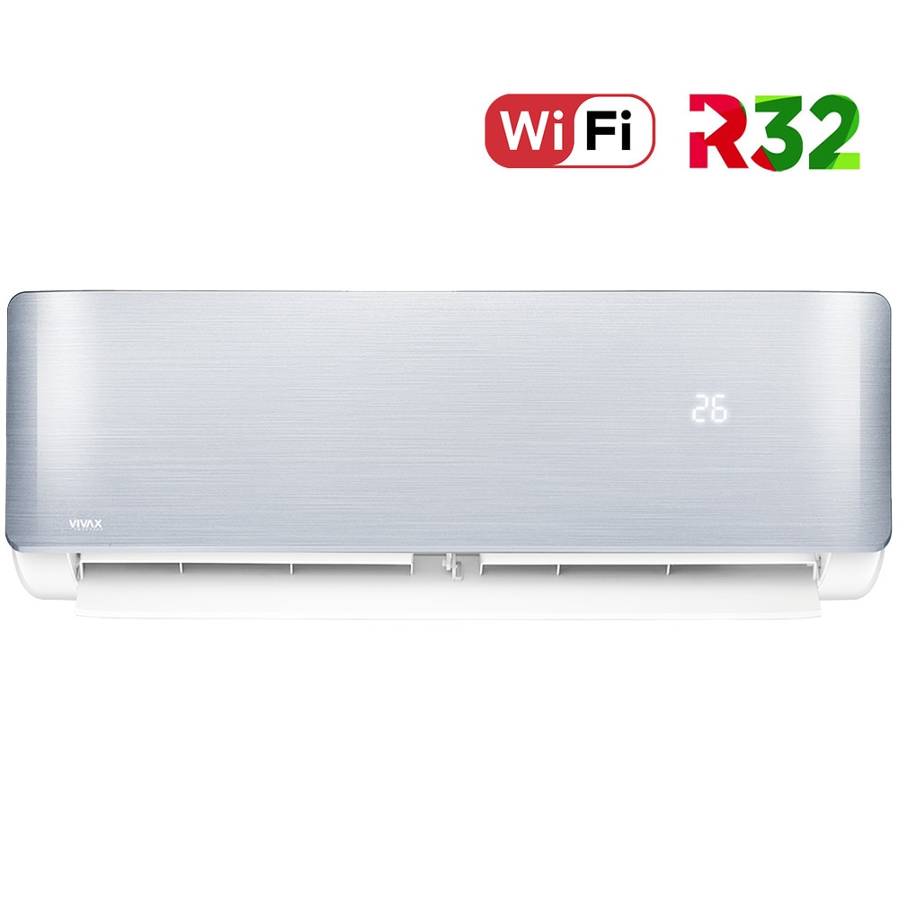 Aer conditionat Vivax ACP-09CH25AERI SILVER R-Design Wi-Fi, R32, Inverter, 9000 BTU/h, Clasa A++, Ionizator, I feel, Autodiagnoza, Autocuratare, Autodetectie scurgeri freon, filtru Bio, filtru Anti-Praf, ECO-Mode