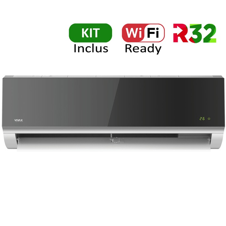 Aer conditionat Vivax ACP-12CH35AERI SILVER MIRROR R-Design Wi-Fi Ready, R32, Kit de instalare inclus, Inverter, 12000 BTU/h, Clasa A++, Ionizator, I feel, Autodiagnoza, Autocuratare, Autodetectie scurgeri freon, filtru Bio, filtru Anti-Praf, ECO-Mode