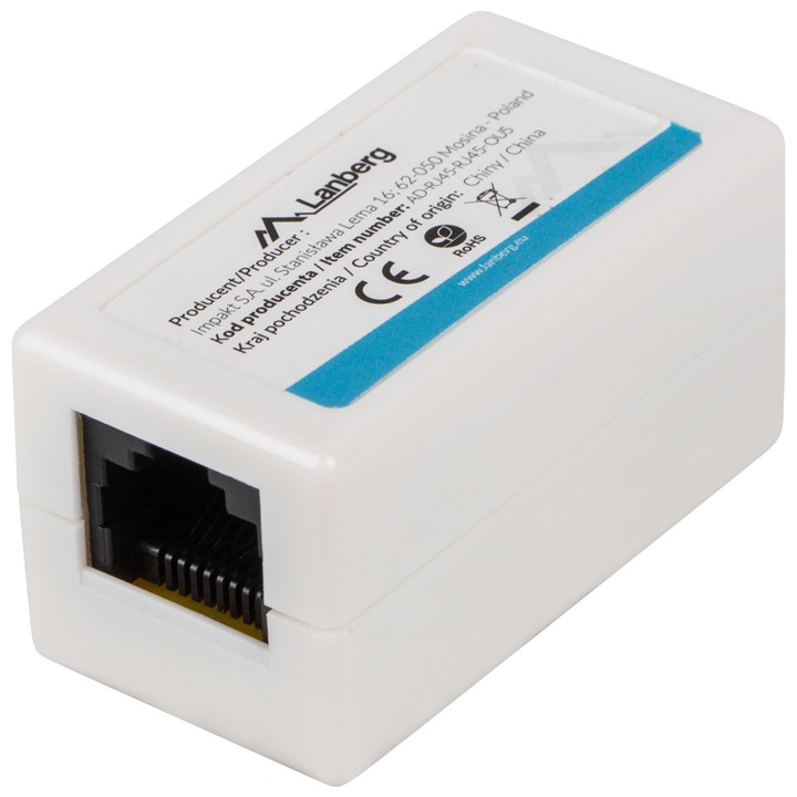 LAN съединител Lanberg inline RJ45 Cat6 (AD-RJ45-RJ45-OU6)