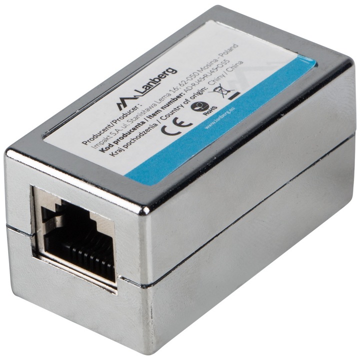 LAN съединител Lanberg inline RJ45 Cat6 (AD-RJ45-RJ45-OS6)