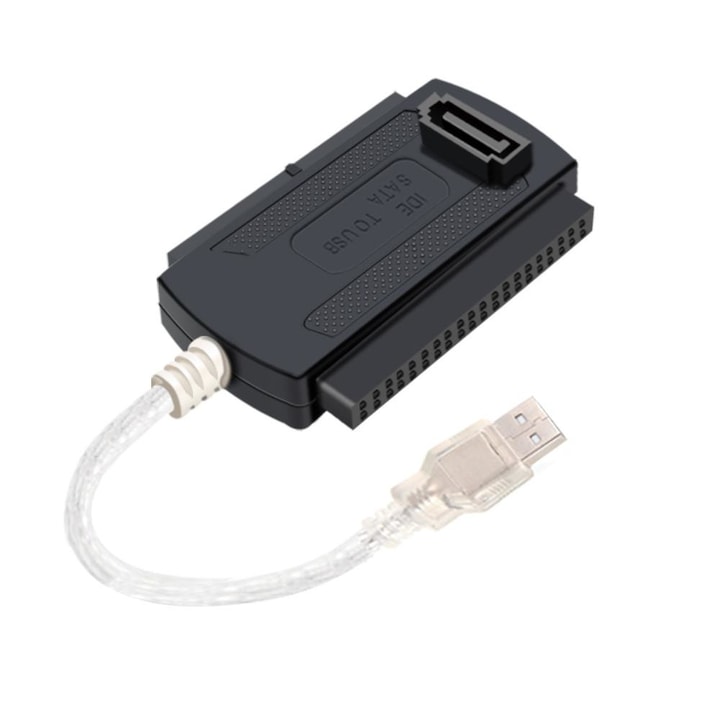 Cablu adaptor 3 in 1 Usb 2.0 la Ide/Sata 2.5"/3.5", convertor USB 2.0 pentru HDD IDE/SATA + alimentator 2A + cablu alimentare 1.2 m de la 230V AC - Phuture®