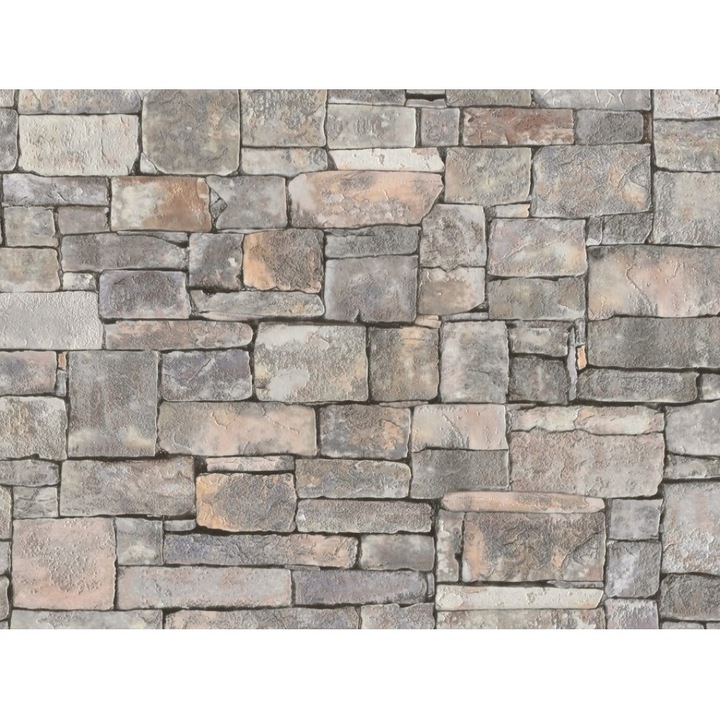 Tapet Slavyanski Oboi, Piatra 5636-10, imitatie piatra, gri, superlavabil, vinil, rezistent la apa, pentru bai si bucatarii