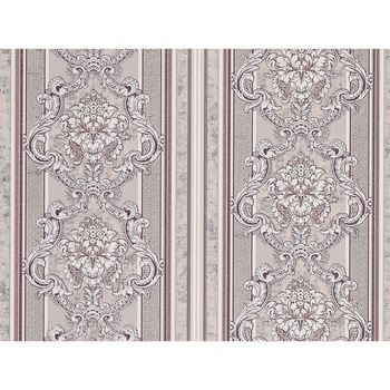 Tapet Slavyanski Oboi, Bizantin 332-06, model clasic cu flori si dungi, gri-maro, lavabil, vinil, pentru living sau dormitor Tapet Slavyanski Oboi, Bizantin 332-06, model clasic cu flori si dungi, gri-maro, lavabil, vinil, pentru living sau dormitor