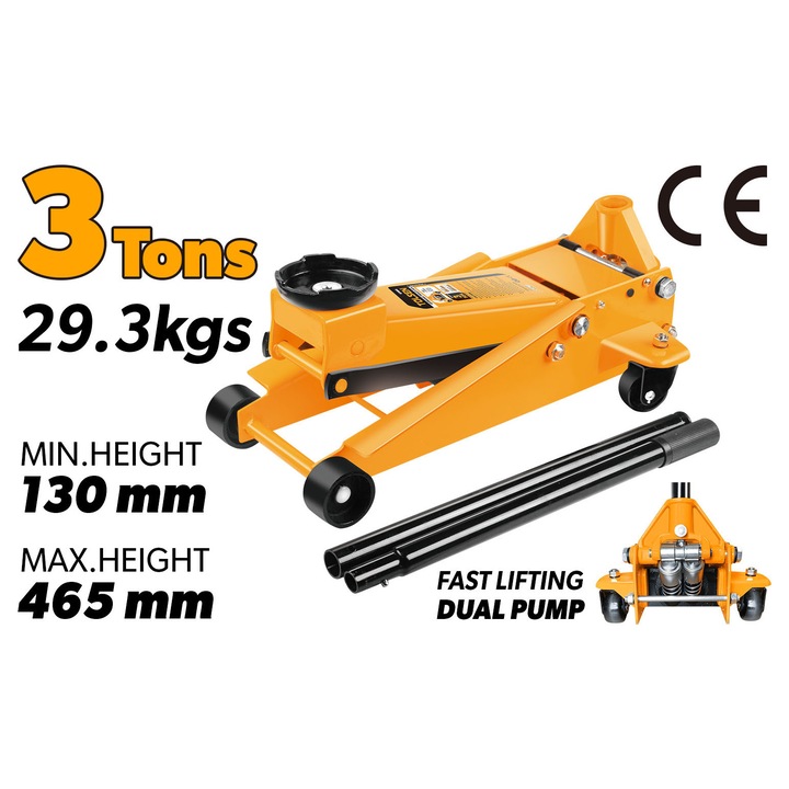 Cric 3T (Industrial) hidraulic tip carucior, crocodil cu doi cilindri de ridicare, aprobat G.S, Tolsen