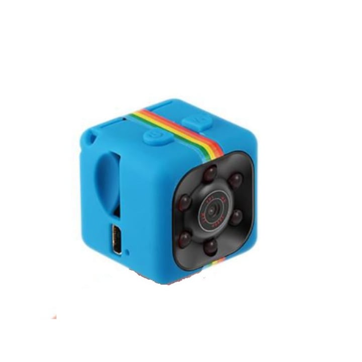 Mini camera metalica SQ11 PRO cu functie foto-video, suporta memorieSD 32GB, iesire AV,Turcoaz, suport prindere inclus, Urban Trends ®