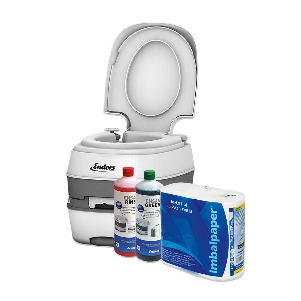 Set toaleta Enders Deluxe, 1 l concentrat sanitar Ensan Rinse, 1 l concentrat sanitar Ensan Green, 4 role de hartie igienica Ensan