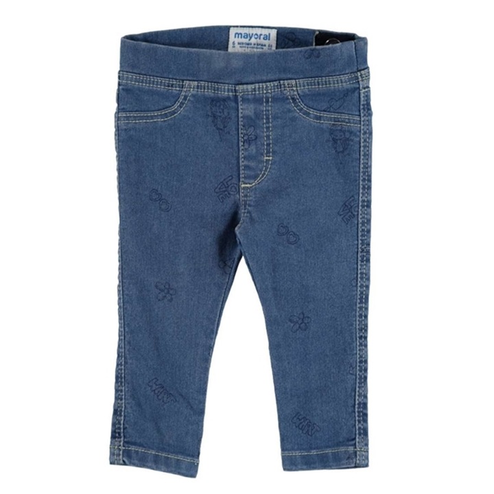Pantaloni lungi Mayoral cu talie reglabila si imprimeu pentru fetita, Bleumarin