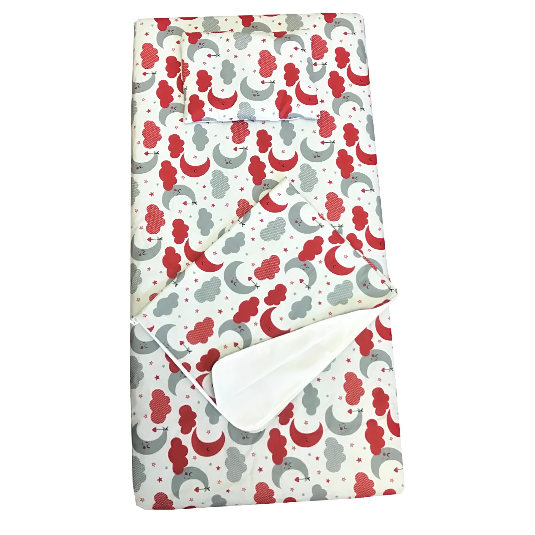 Set Paturica bebe cu Cearsaf si Pernuta pt pat 120x60 cm Deseda Norisori gri-rosu