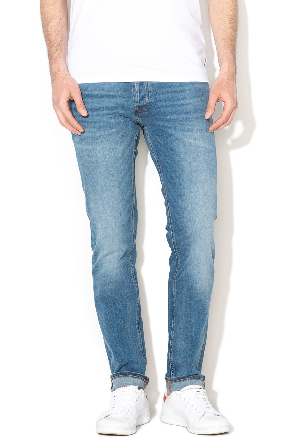 Jack&Jones, Blugi slim fit cu croiala dreapta Tim, Albastru mediu, W31-L32