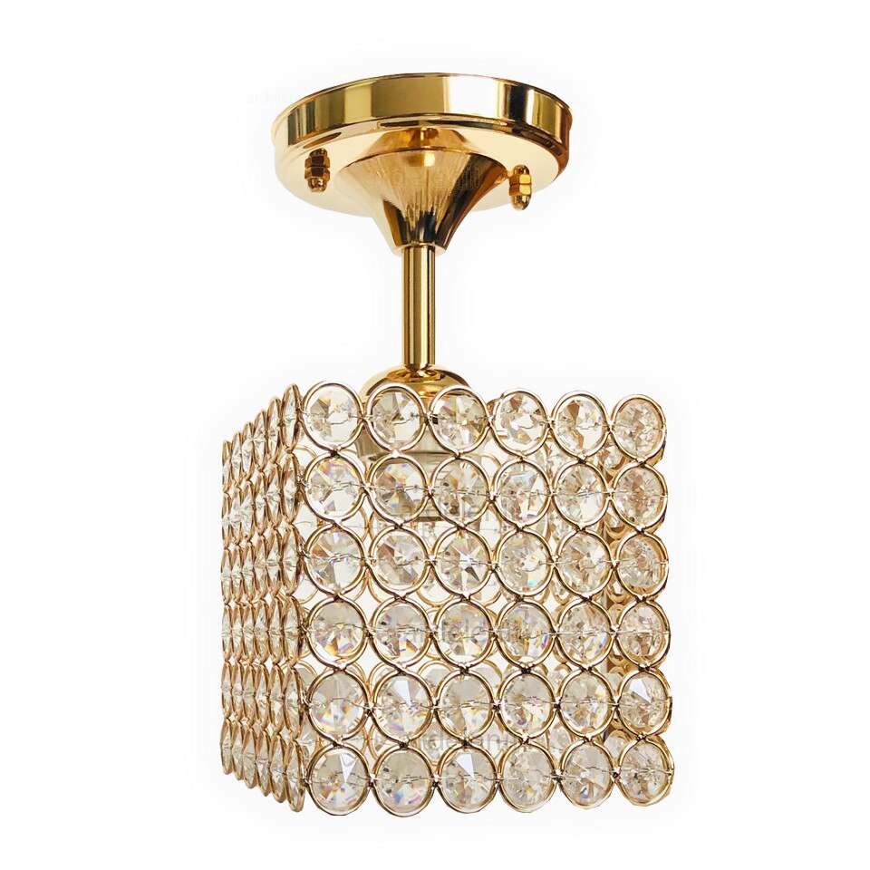 Lustra cristal patrata ,1xe27 ,schelet auriu ,inaltime 22cm