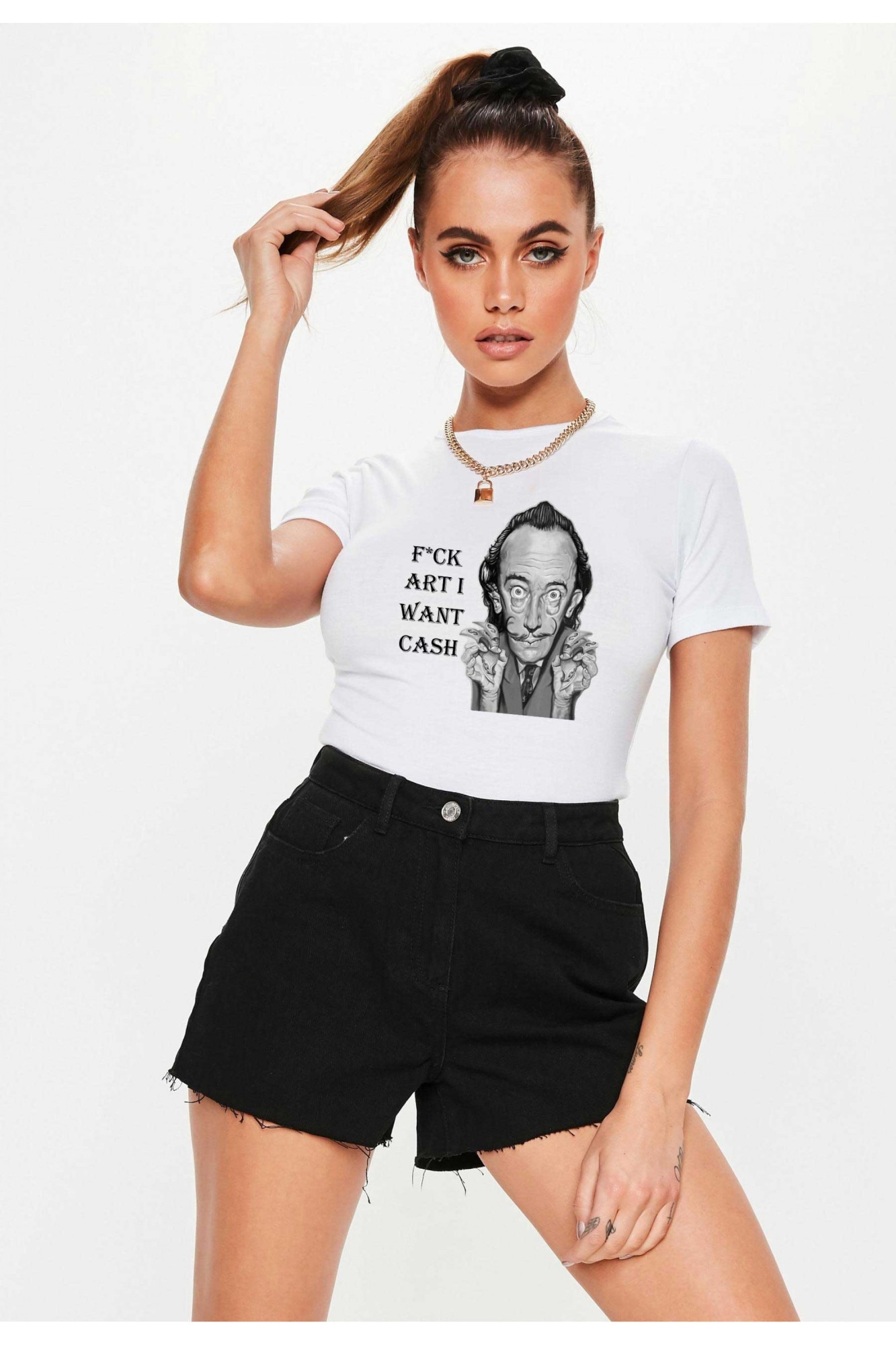 Tricou dama alb - Dali - I want CASH