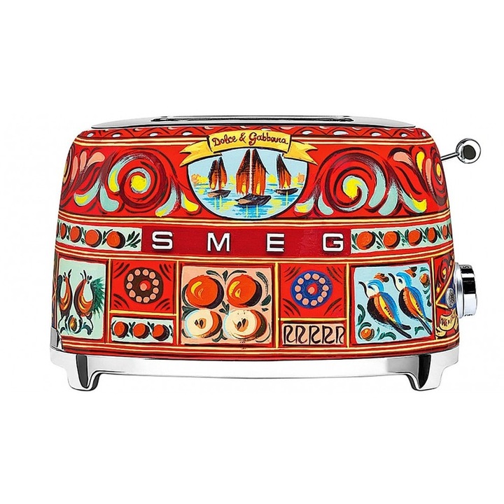 Тостер Smeg TSF01DGEU, Dolce & Gabbana 50's Style, 950 W, 2 филии, 6 нива на препичане, Многоцветен