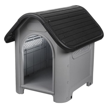 Cusca pentru catei , gri , cu 2 fereste mari , gauri de ventilatie, ATS , pentru gradina , acoperis negru Cusca pentru catei , gri , cu 2 fereste mari , gauri de ventilatie, ATS , pentru gradina , acoperis negru