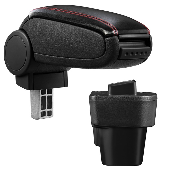 Подлакътник [pro.tec]® Citroën Nemo / Peugeot Bipper / Fiat Fiorino III / Fiat Qubo с контейнер за съхранение, Изкуствена кожа, Черен, червен шев