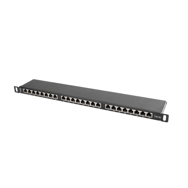 Lanberg Patch panel CAT5 UTP 24 PORT 0.5U 19" árnyékolt fekete (PPS5-0024-B) (PPS5-0024-B)