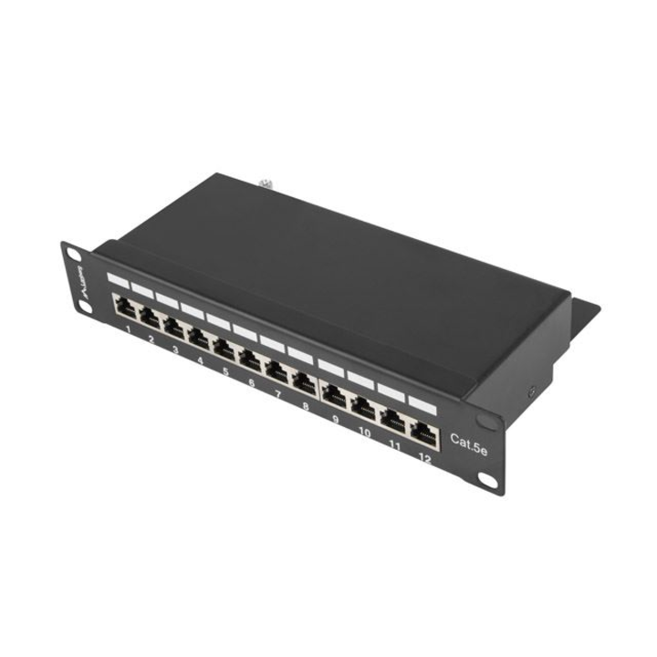 Lanberg Patch panel CAT5e 12 PORT árnyékolt 1U 10" fekete (PPF5-9012-B) (PPF5-9012-B)
