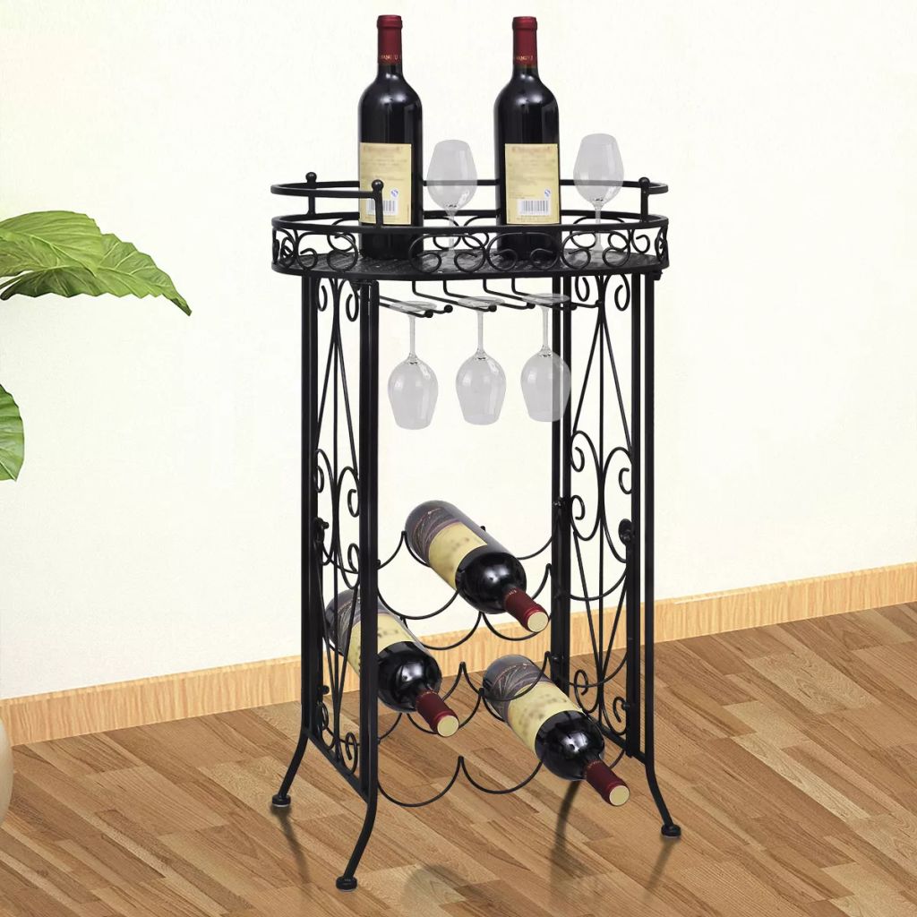 Dramă portretizare Talie  Suport sticle de vin si pahare, vidaXL, Fier, Negru, 46 x 28,5 x 77,5 cm -  eMAG.ro
