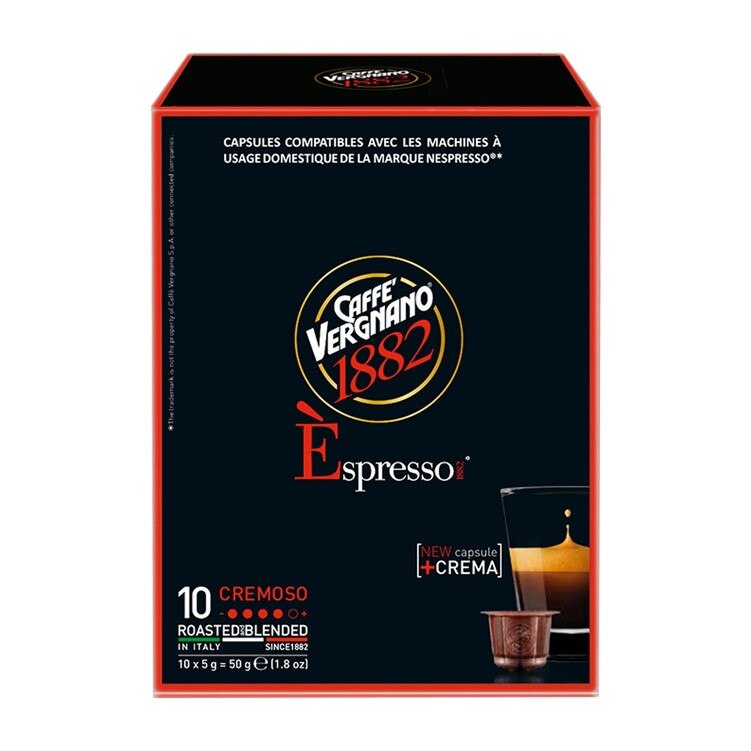 Capsule Vergnano - Espresso1882 - È Cremoso - 10 Capsule Cafea - Compostabile / Biodegradabile - Nespresso Compatibile