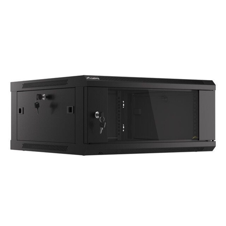 Lanberg 19" 4U Falra szerelhető Rackszekrény Black, 207394, Rackszekrény