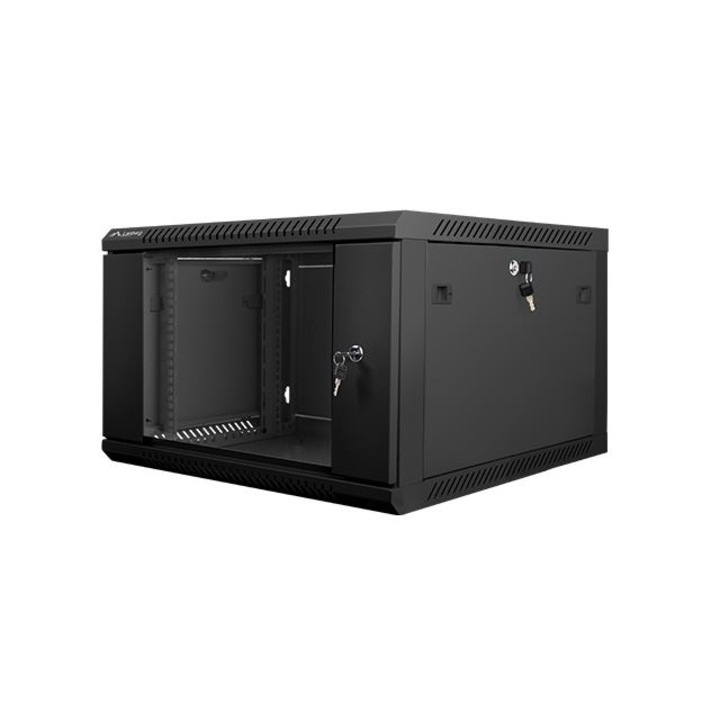 Lanberg 19'' 6U 600x600mm fekete (üvegajtó) fali rack szekrény
