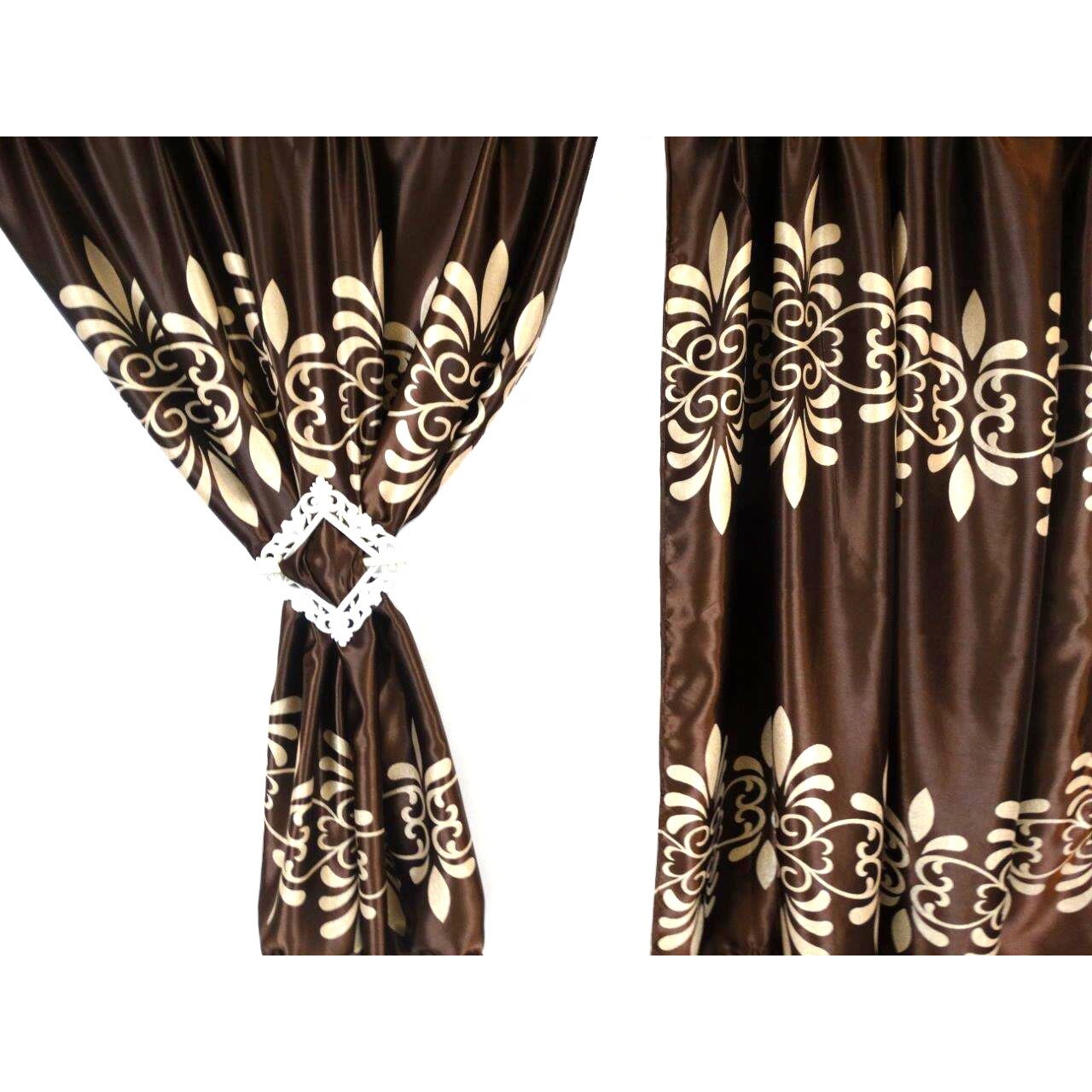 Set 2 draperii, 2X150x270 cm, cu model orizontal, culoare maro