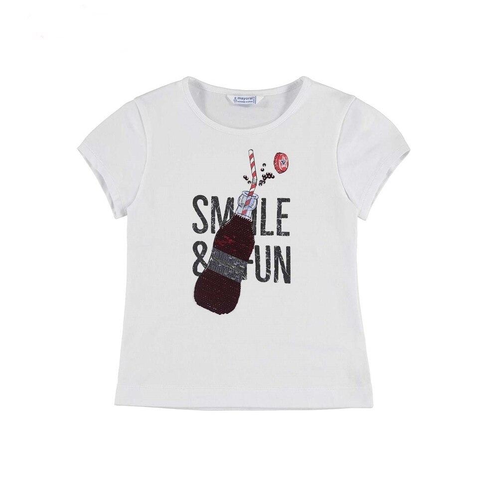 Tricou maneca scurta Mayoral cu paiete reversibile pentru fetita, Alb