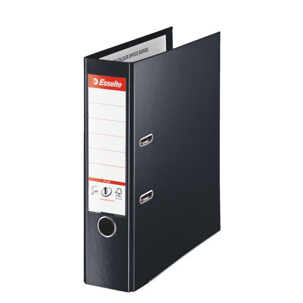 Biblioraft A4 plastifiat 8 cm Esselte Jumbo Plus Vivida - negru, 10 bucati/ cutie