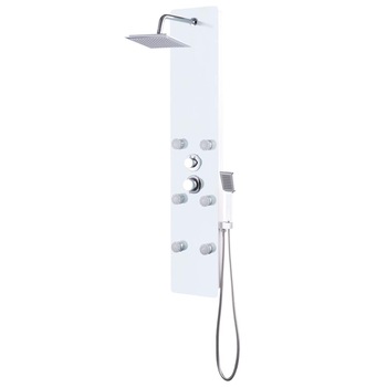 Unitate panou dus, vidaXL, Otel inoxidabil, 25 x 44,6 x 130 cm, Alb Unitate panou dus, vidaXL, Otel inoxidabil, 25 x 44,6 x 130 cm, Alb