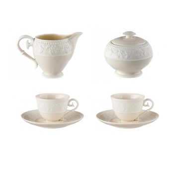 Set 2 cesti cu farfurii cafea + Cremiera cu Zaharnita GEORGIA IVOIRE - J.L.Coquet Set 2 cesti cu farfurii cafea + Cremiera cu Zaharnita GEORGIA IVOIRE - J.L.Coquet