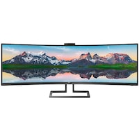 Monitor curbat LED VA Philips 48.8", Ultra wide, 32:9, 1800R, 5k Dual Quad HD, HDR 400, Adobe RGB 91%, Adaptive-Sync, DCI-P3 94%, Flicker-free, Display Port, LAN, Negru, 499P9H