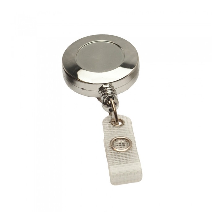 Snur ( rola ) retractabil mini, cu clips, CardKeep, model Clasic, Argintiu