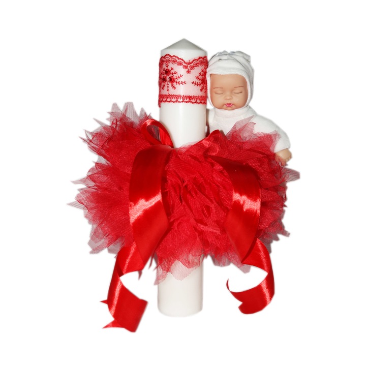 Lumanare botez cu iepuras si prosop brodat Creativ626