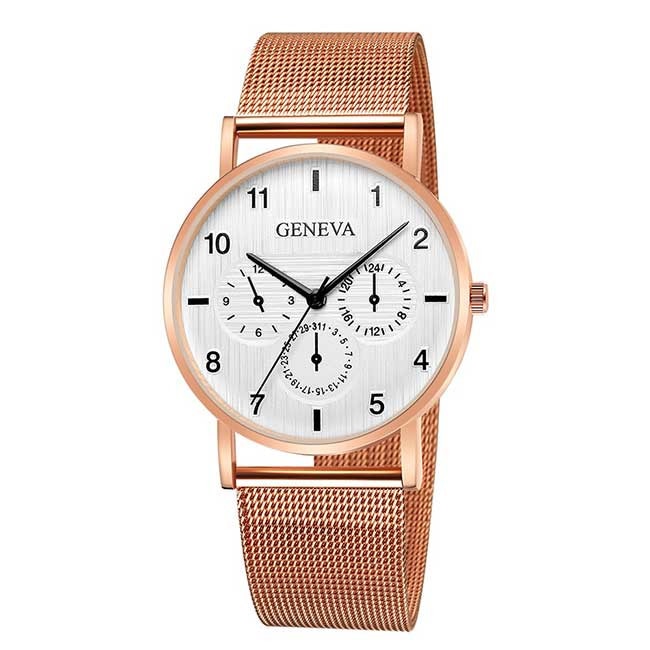 Ceas Unisex Quartz Geneva Casual Elegant Rosegold-alb, CP9502RAB, curea din metal (mesh), afisaj analog