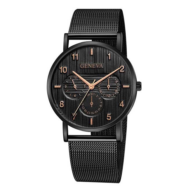 Ceas Unisex Quartz Geneva Casual Elegant Negru-rose, CP9502NRE, curea din metal (mesh), afisaj analog