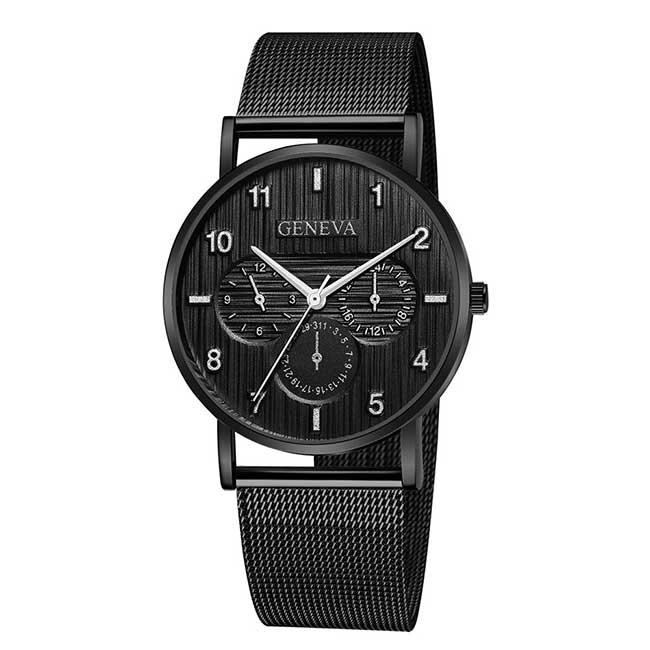Ceas Unisex Quartz Geneva Casual Elegant Negru-silver, CP9502NSR, curea din metal (mesh), afisaj analog
