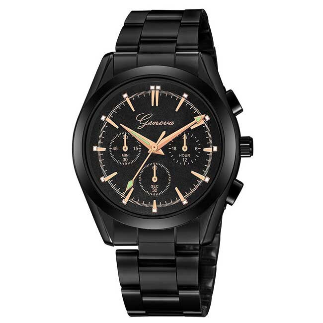 Ceas Unisex Quartz Geneva Casual Elegant Negru, CP9505NU, curea din metal (zale), afisaj analog