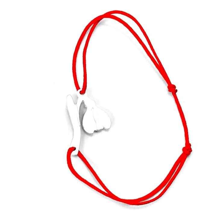 Bratara cu ghiocel din argint rodinat,snur rosu,ARTOR,BS 48