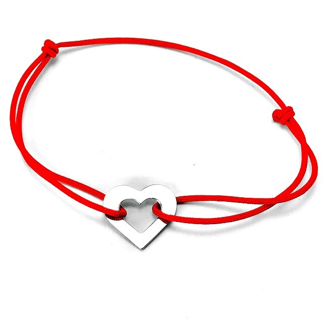 Bratara cu inimioara din argint rodinat,snur rosu,ARTOR,BS 56