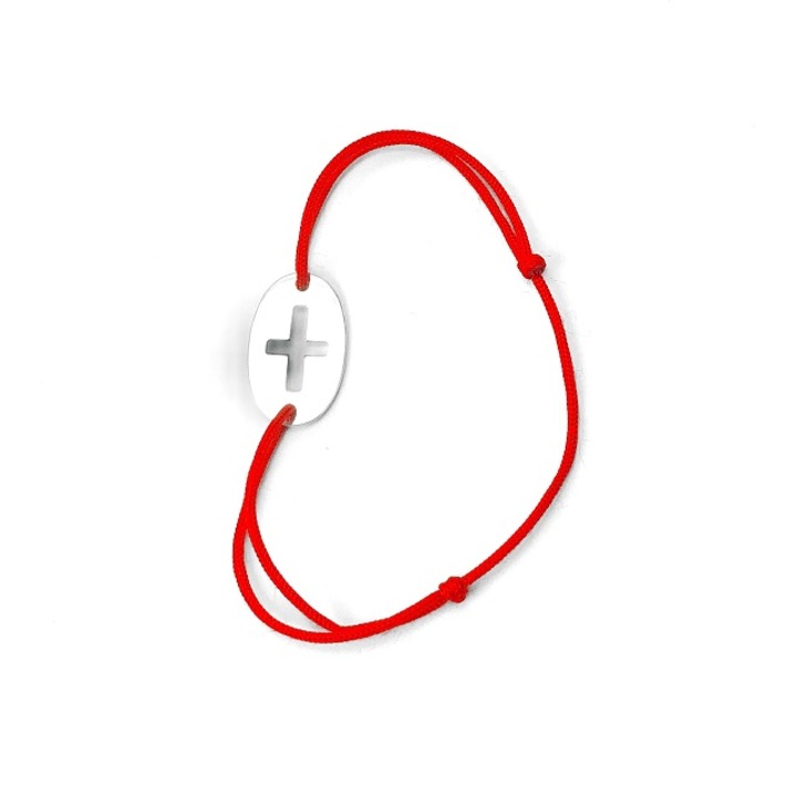 Bratara cu banut din argint rodinat,snur rosu,ARTOR,BS 64