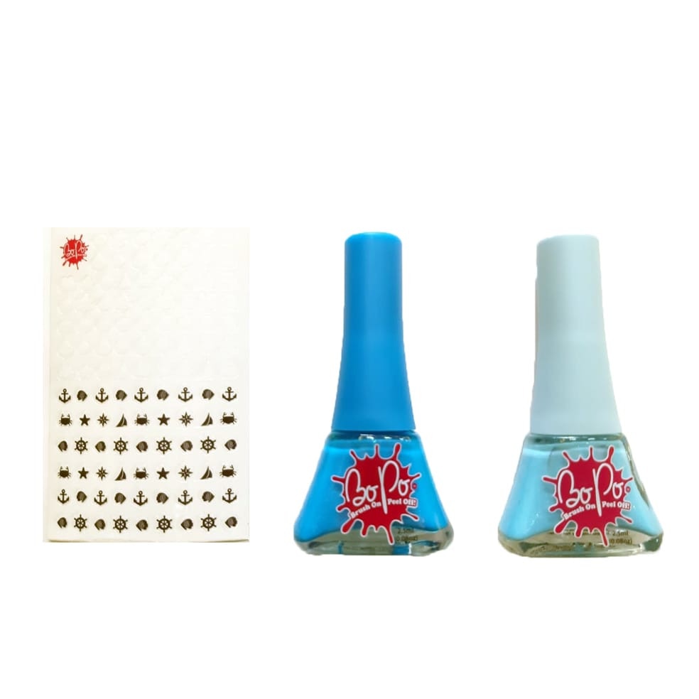 Set 2 oje Bo-Po Nautical Collection cu 300 abtibilduri pentru unghii - oja albastru deschis si albastru inchis