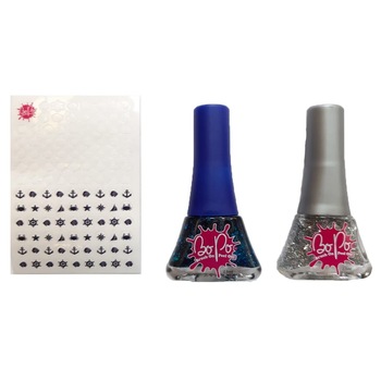 Set 2 oje Bo-Po Nautical Collection cu 300 abtibilduri pentru unghii - oja albastra si gri Set 2 oje Bo-Po Nautical Collection cu 300 abtibilduri pentru unghii - oja albastra si gri