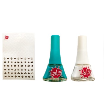Set 2 oje Bo-Po Nautical Collection cu 300 abtibilduri pentru unghii - oja turcoaz si alb Set 2 oje Bo-Po Nautical Collection cu 300 abtibilduri pentru unghii - oja turcoaz si alb