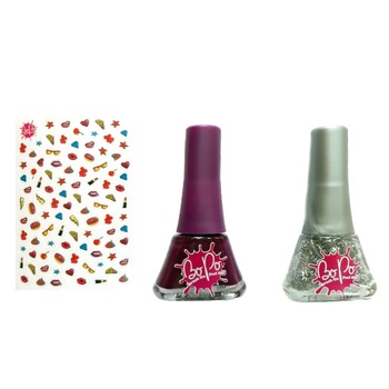 Set 2 oje Bo-Po Glam Collection cu 300 abtibilduri pentru unghii - oja mov si gri Set 2 oje Bo-Po Glam Collection cu 300 abtibilduri pentru unghii - oja mov si gri