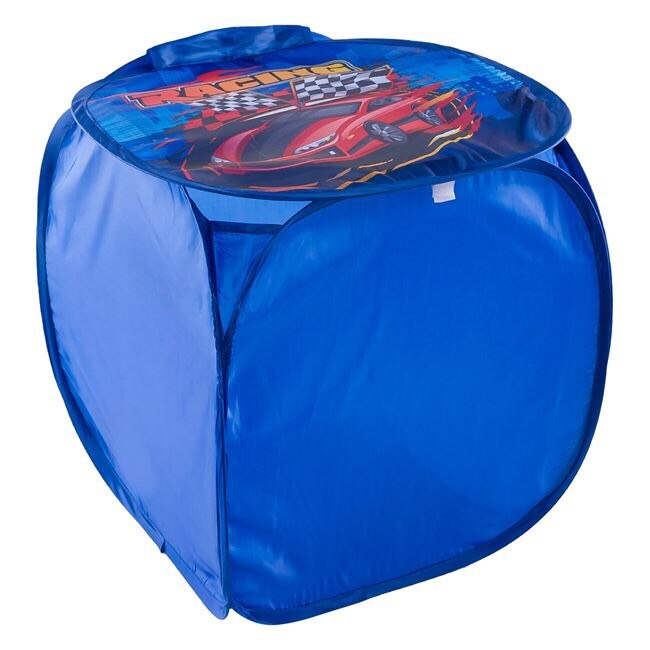 Cutie depozitare jucarii , albastra cu model masinuta , ATS , poliester, pentru camera copiilor